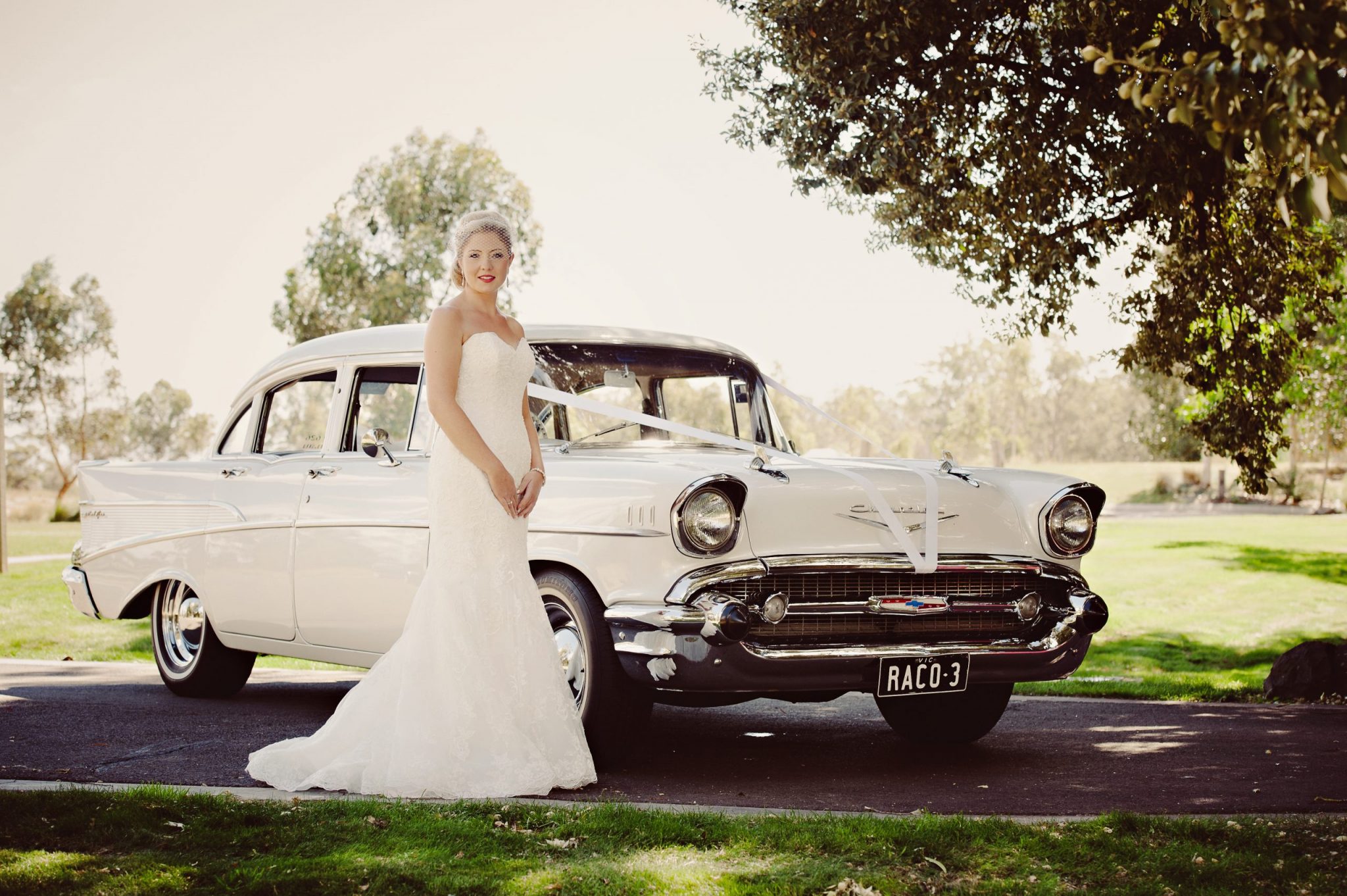 Bride with Wedding Car